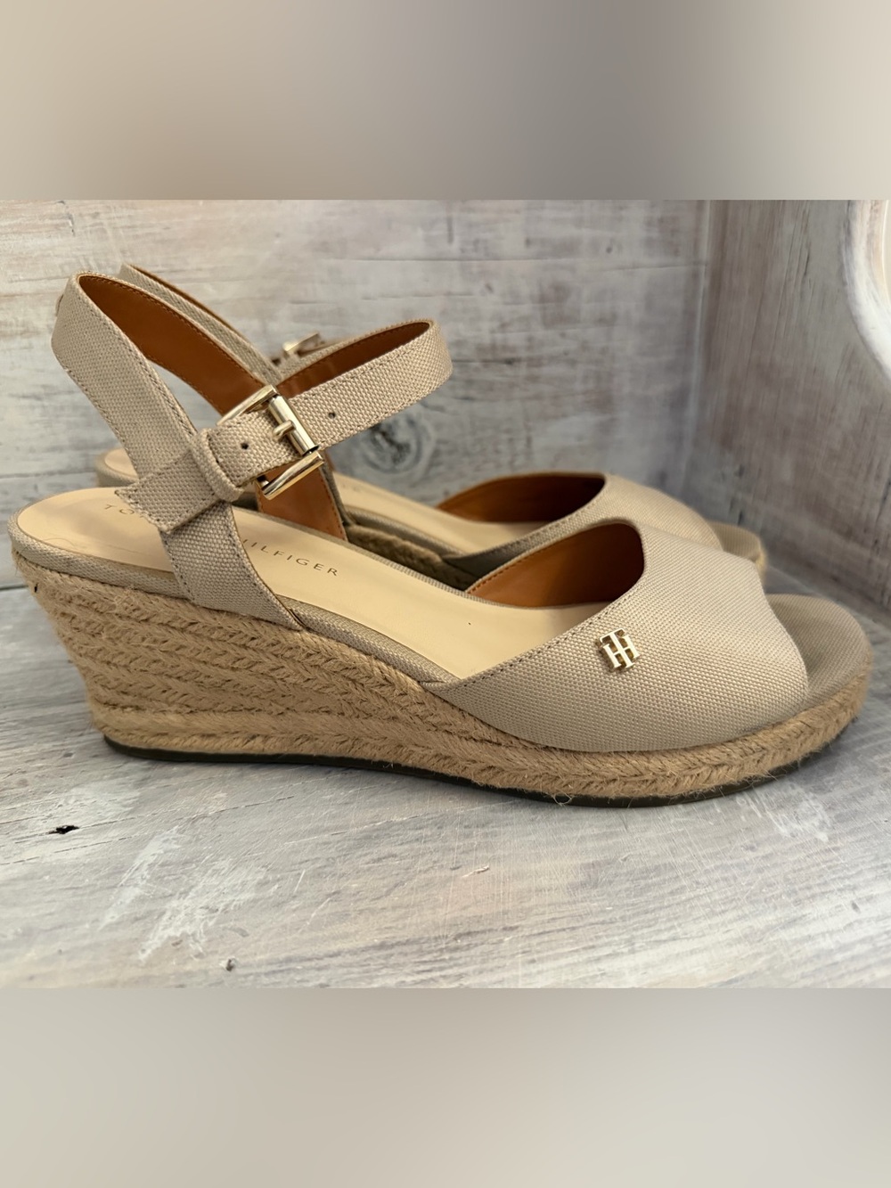 Tommy Hilfiger Tan Espadrille Wedge Sandals